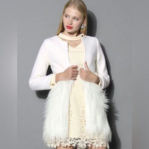 Chicwish White Faux Fur Trim Coat